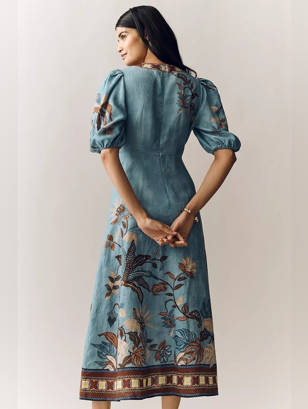 ALEMAIS Georgie Puff Sleeve Linen Midi Dress - Picture 2 of 14